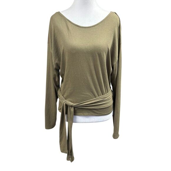 Zara Tops - NEW Zara Perfect Basics Olive Long Sleeve Open Tie Back Top Sz S